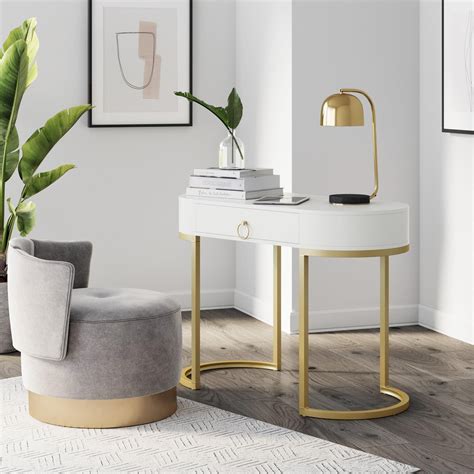 nathan james leighton small oval desk  glam brass accents vanity