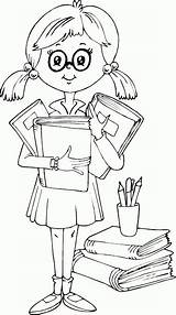 Coloring Studious Schoolgirl School Pages Colouring Cartoon Choose Board Stamps Digi sketch template