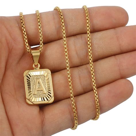 womens mens gold filled   initial necklace letter pendant box chain