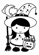 Witch Coloring Halloween Cute Girl Pages Clipart Vectors Edupics Premium Large sketch template