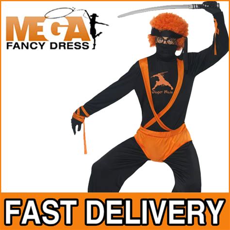 Ginger Ninja Warrior Super Hero Mens Fun Fancy Dress Party Uniform