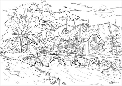 mountain village pages coloring pages