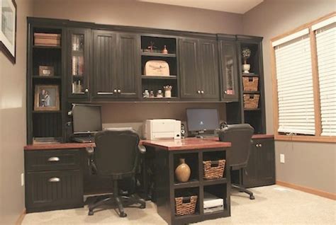diy office   shaped countertop  built  cabinets