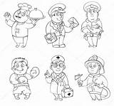 Coloring Professions Book Stock Illustration Vector Depositphotos Doctor Lv Kharlamova Fireman Policeman sketch template