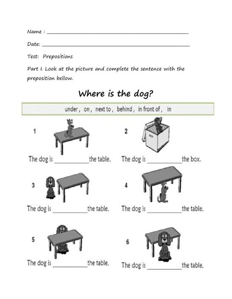 preposition test worksheet