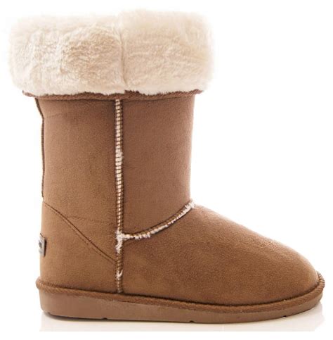 ladies womens mid calf warm winter fur lined snugg hug grip sole boots size   ebay
