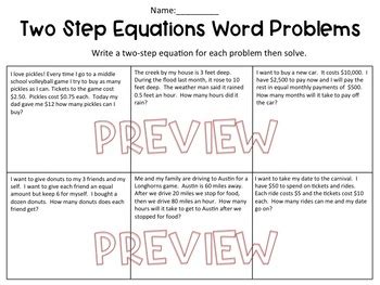 step equation word problems worksheet  hunka learnin love
