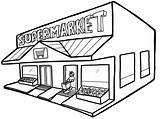 Coloring Store Grocery Supermarket Pages Clipart Shop Shopping Drawing Kids Building Children Top Popular Doghousemusic sketch template