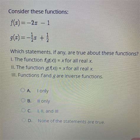 select the correct answer consider these functions f x 2x 1 g x