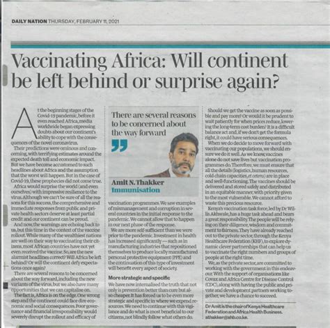 covid  newspaper article  dr amit  thakker kenya healthcare federation
