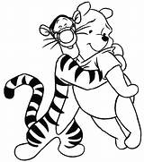 Hugging Pooh Tiger Coloring Tigger Printable sketch template