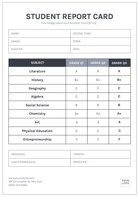report card template excel