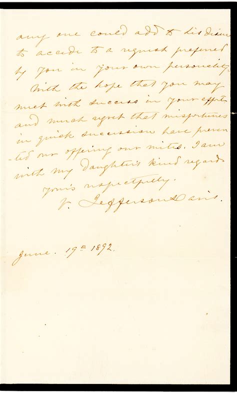 fine autograph letter declining to ask a wealthy southern cotton planter for a contribution lion