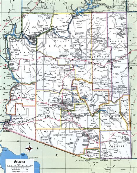 arizona county map  roads towns cities highways counties