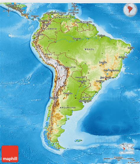 Physical 3d Map Of South America Political Outside