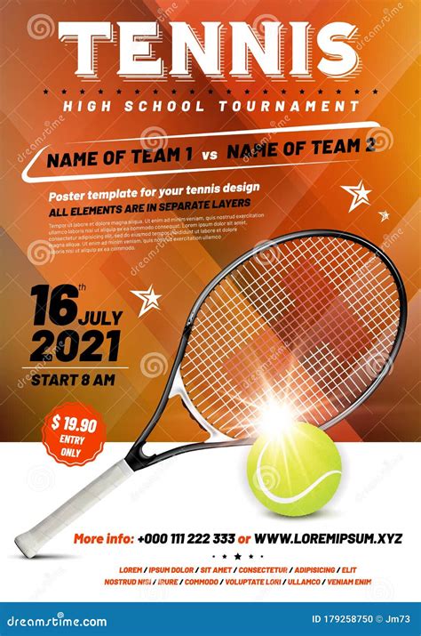 tennis tournament poster template  racket  ball stock vector illustration  card