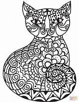 Zentangle Coloring Cat Pages Adults Printable Cats Books Drawing Categories sketch template