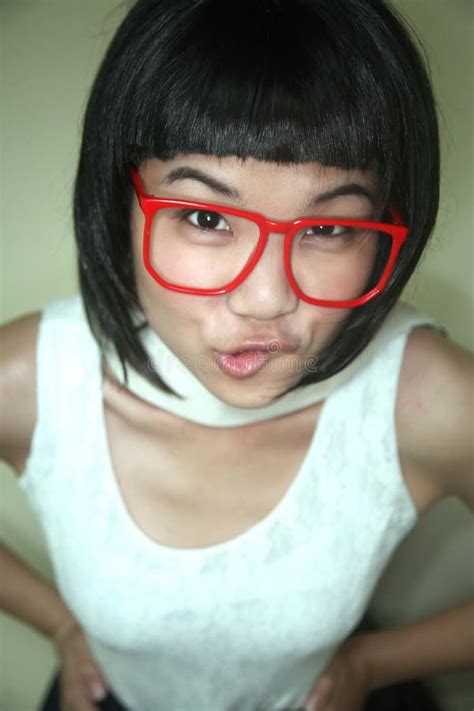 Cute Asian Girl Wearing Glasses Royalty Free Stock Images Image 9185889