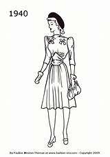 1940 Fashion Dress Silhouettes 1940s Silhouette Drawings Dresses Costume 1950 History Line Coloring Pages Drawing 40s Vintage 1949 Era 1000 sketch template