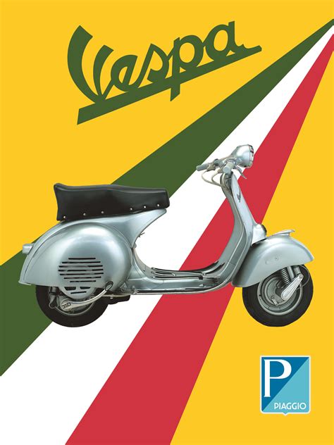 Vintage Vespa Poster With Bright Colors With An Italian Flag Vespa