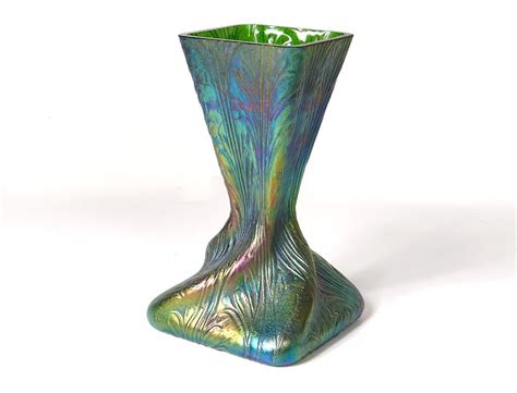 Twisted Iridescent Glass Vase Loetz Bohemia Austria Foliage Art Nouveau