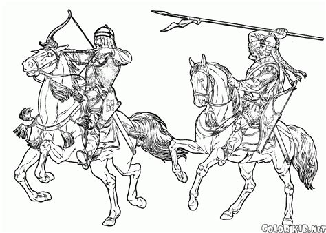 coloring page horse riders