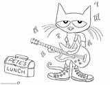 Pete Cat Coloring Pages Guitar Lunch Play Printable Color Kids Friends Adults Bettercoloring sketch template