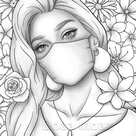 printable coloring page fantasy floral girl portrait wearing etsy uk