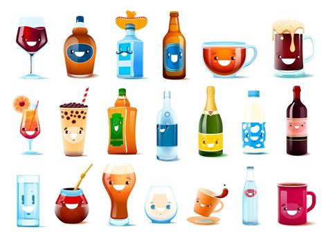 bebidas alegres de dibujos animados  personajes de bebidas
