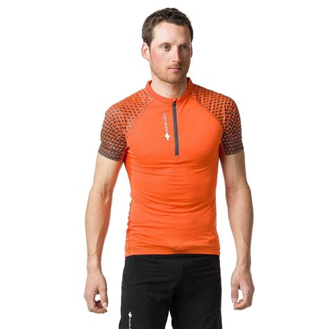 responsive mens short sleeved breathable  zip running  shirt orange clothing