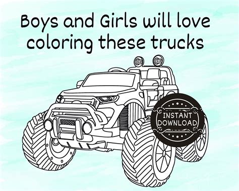 monster truck coloring pages  kids  printable coloring etsy canada