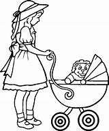Coloring Pages Baby People Printable Carriage Stroller Pushing Kids Mom Girl Little Favorite Library Clipart Clip sketch template