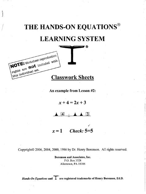 hands  equations classwork sheets