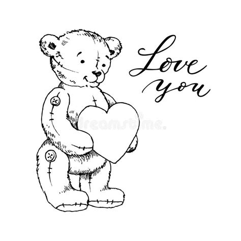 teddy bear toy  heart coloring book vector illustration love
