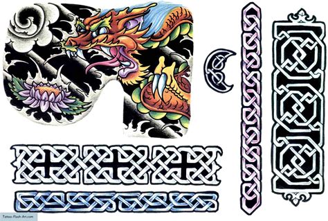 227234 Free Chinese Dragon And Celtic Armband Tattoo Flash