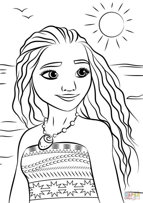 dibujo de retrato de la princesa moana vaiana  colorear dibujos