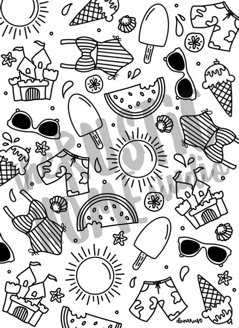 summer doodle coloring page etsy