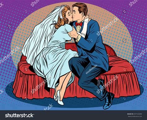 First Kiss Wedding Night The Bride And Groom Stock Vector