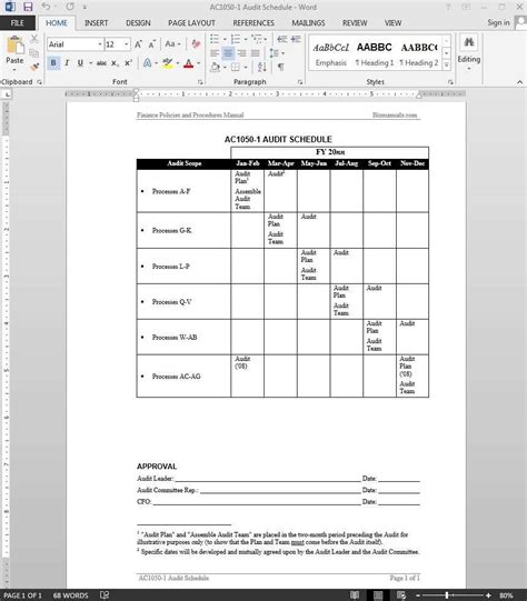 financial audit schedule template ac