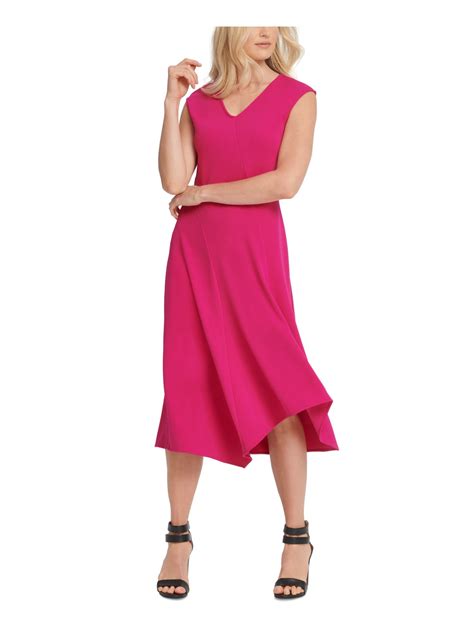 Dkny 99 Womens New Pink V Neck Sleeveless Fit Flare Dress S B B Ebay