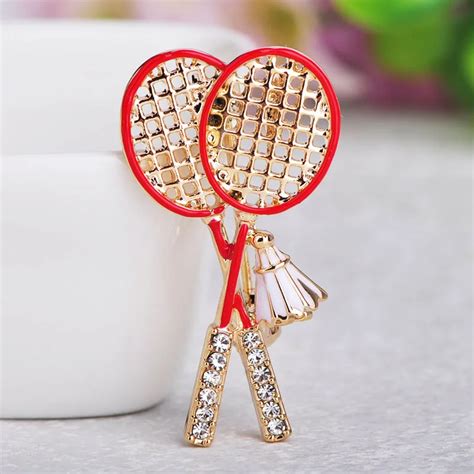 blucome lovely small badminton racket shape brooches black enamel crystal pins jewelry