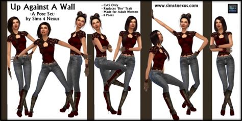 up against a wall pose set by samantha gump at sims 4