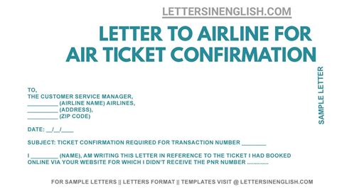 letter  airline  air ticket confirmation sample letter