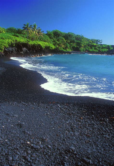 Black Sand Beach Hana Maui Hawaii Photograph By John Burk