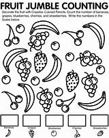 Fruit Counting Jumble Learningenglish Crayola Spirit Labirinturi Planse Lucru Tefl Scattered Coioring sketch template