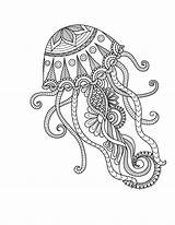 Pages Mandala Sheets Adult Jellyfish Zentangle sketch template