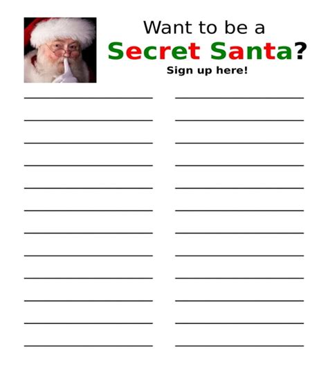 secret santa  list template