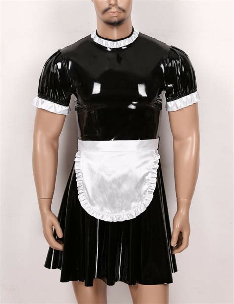 wet look french maid costume uniform mens stag do funny