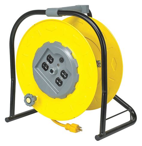 lumapro extension cord reel hand operated  ac quad receptacle  reel  ft yellow reel