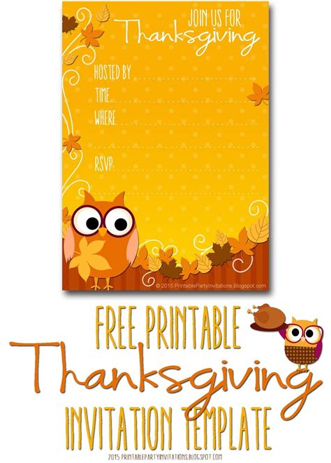 printable autumn owl thanksgiving invitation template fall party